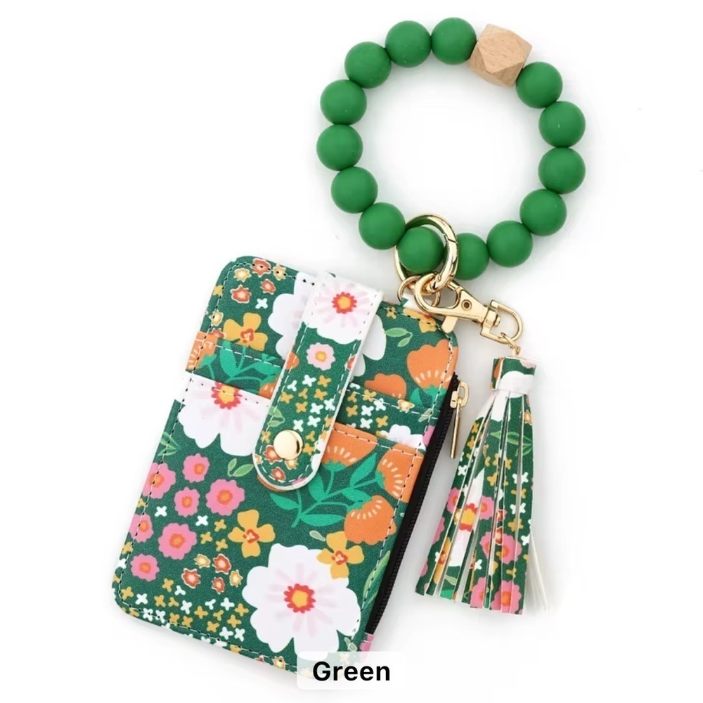 NWT Boho Silicone Wristlet Wallet Keychain Combo Green Floral OS - Picture 2 of 4